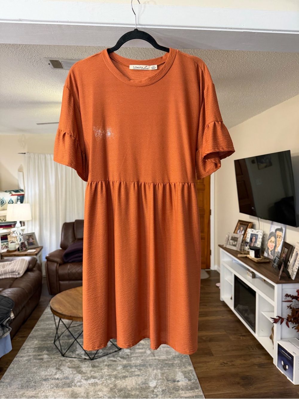 Liberty Love Rust Orange Short Sleeve Tiered Midi Dress